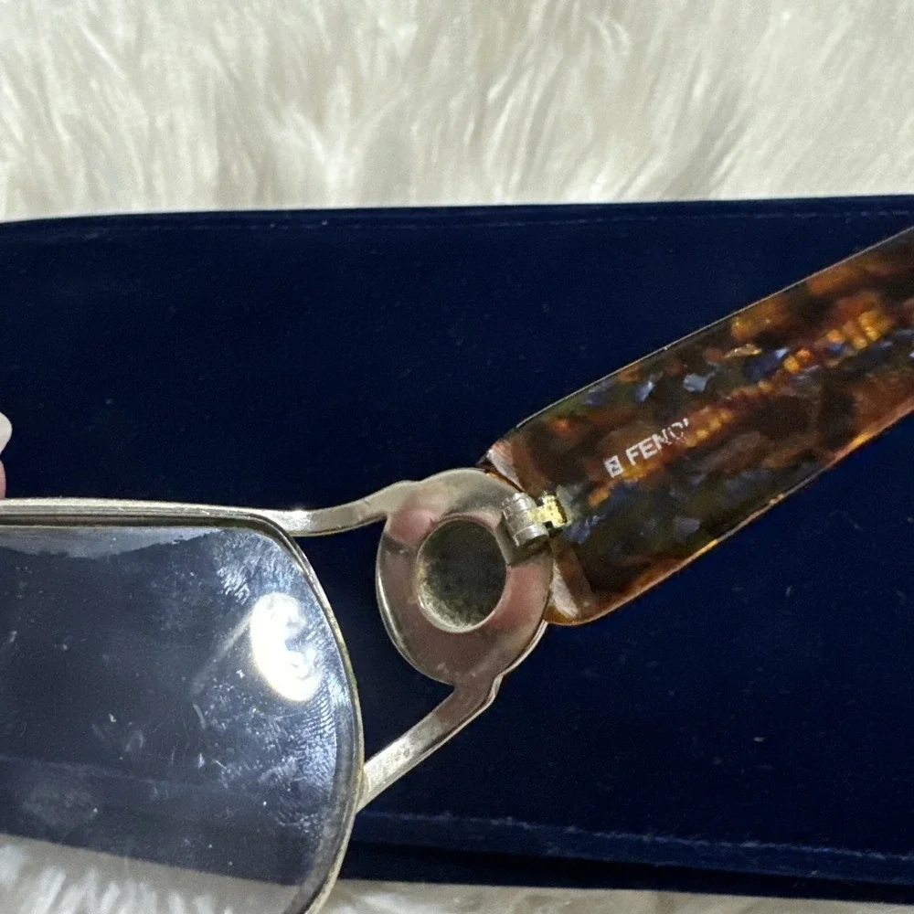 Vintage Fendi Oversized eyeglasses Frames only ornate Italy Metal Logo RARE